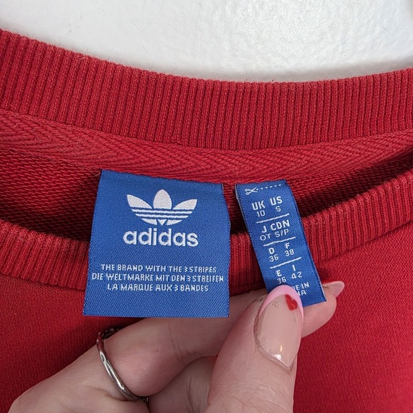 Adidas Red White Trefoil Comfy Athleisure Lounge Sporty Sweatshirt Size Small - Picture 3 of 7